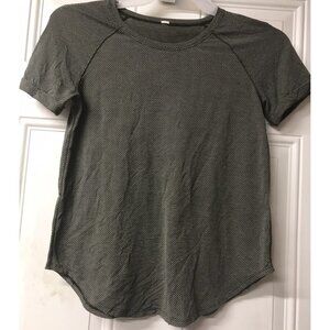 LULULEMON Women’s Shirt Split Open Back Short Sleeve Bust 34” Dark Green / Brown
